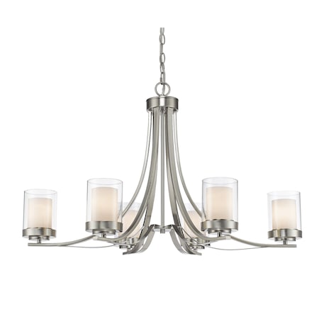 Z-Lite Willow 6 Light Chandelier, Brushed Nickel & Clear Outside with Matte Opal Inside 426-6-BN